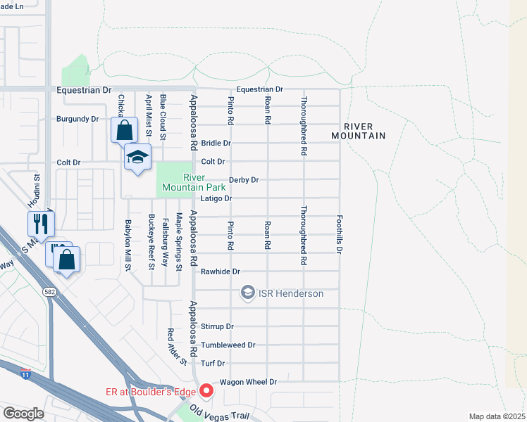 map of restaurants, bars, coffee shops, grocery stores, and more near 1580 Palomino Drive in Henderson