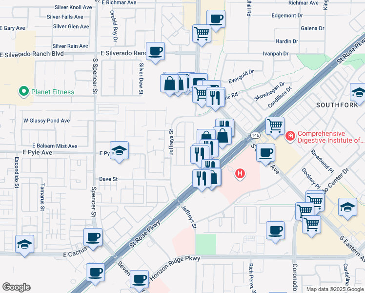map of restaurants, bars, coffee shops, grocery stores, and more near 10108 Sunset Palisades Way in Las Vegas