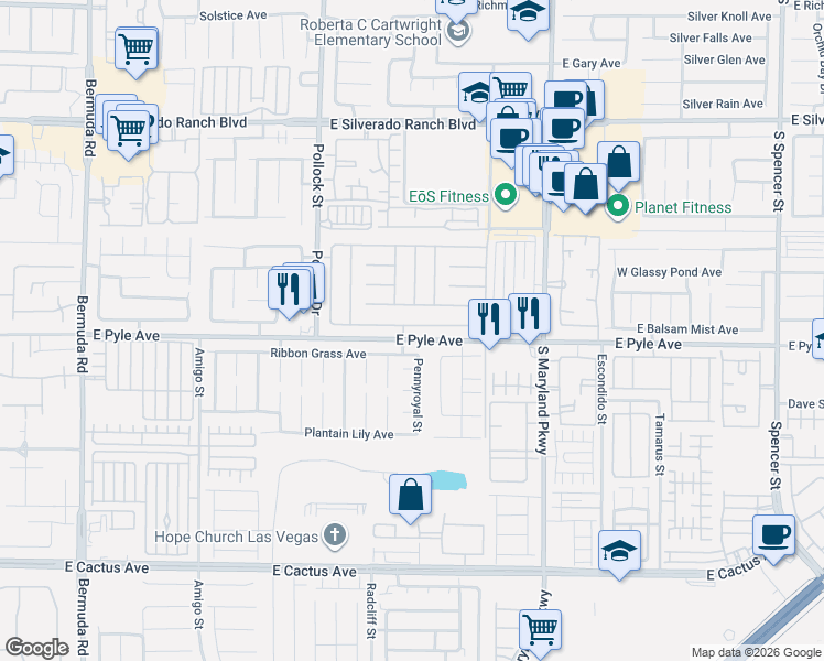 map of restaurants, bars, coffee shops, grocery stores, and more near 10110 Pennyroyal Street in Las Vegas
