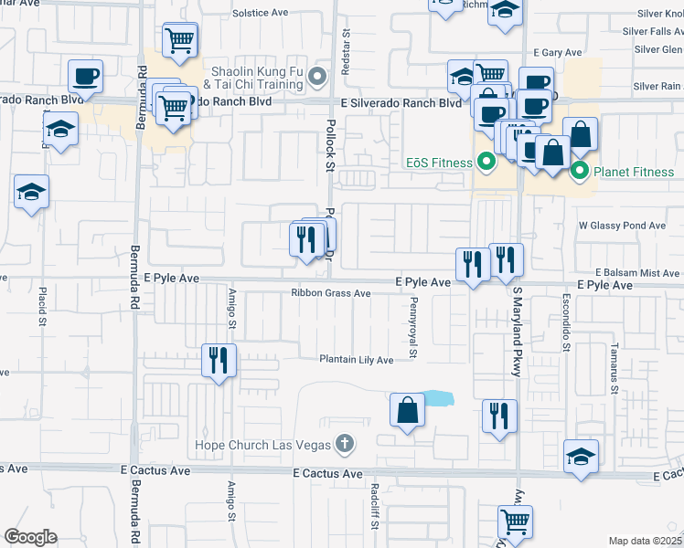 map of restaurants, bars, coffee shops, grocery stores, and more near 854 Ribbon Grass Avenue in Las Vegas