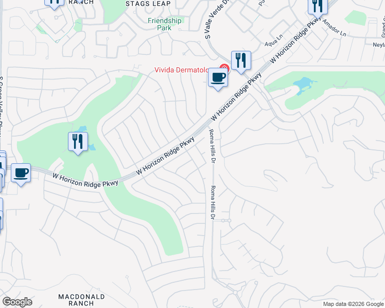 map of restaurants, bars, coffee shops, grocery stores, and more near 1956 High Mesa Drive in Henderson
