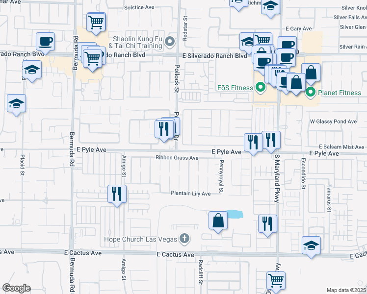 map of restaurants, bars, coffee shops, grocery stores, and more near 854 Ribbon Grass Avenue in Las Vegas