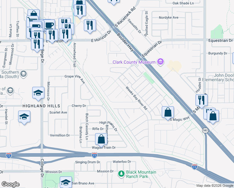 map of restaurants, bars, coffee shops, grocery stores, and more near 660 Tranquil Bay Court in Henderson