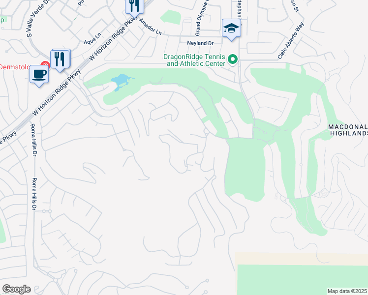 map of restaurants, bars, coffee shops, grocery stores, and more near 612 Dragon Mountain Court in Henderson