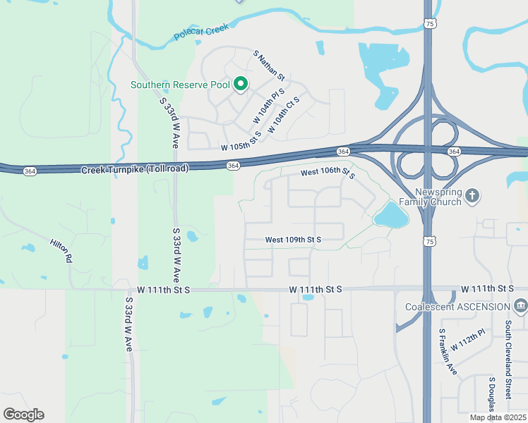 map of restaurants, bars, coffee shops, grocery stores, and more near 3906 West 107th Court South in Jenks