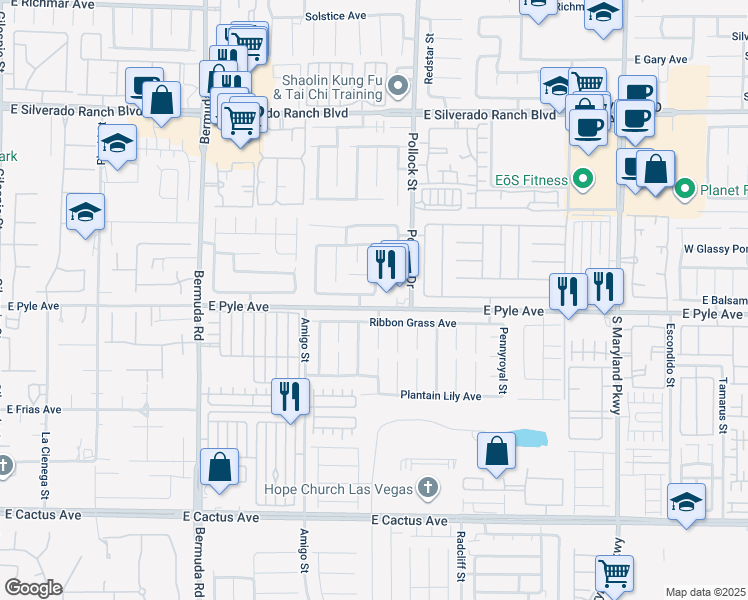 map of restaurants, bars, coffee shops, grocery stores, and more near 731 East Sole Addiction Avenue in Las Vegas