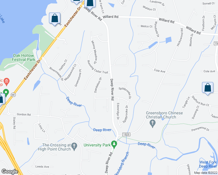 map of restaurants, bars, coffee shops, grocery stores, and more near 3533 Sagedale Court in High Point