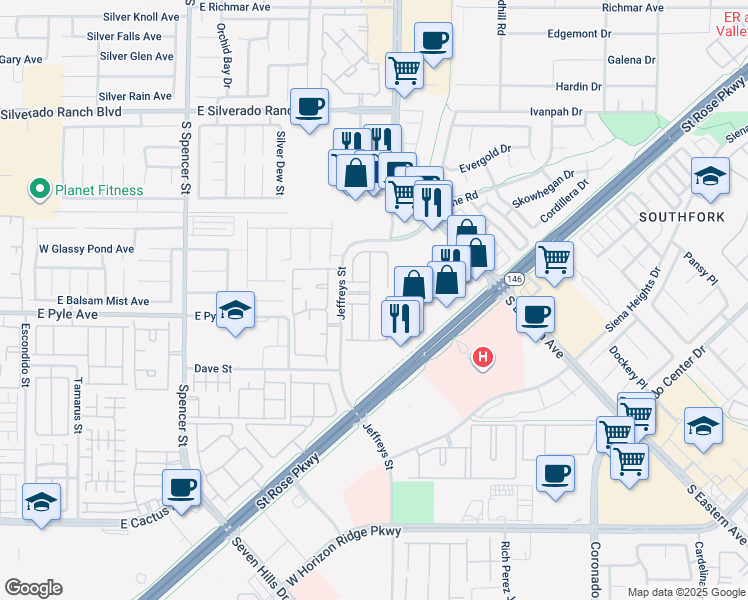 map of restaurants, bars, coffee shops, grocery stores, and more near 10062 Aspen Rose Street in Las Vegas