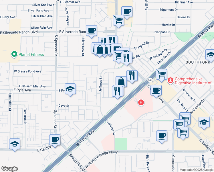 map of restaurants, bars, coffee shops, grocery stores, and more near 2318 Steamers Avenue in Las Vegas