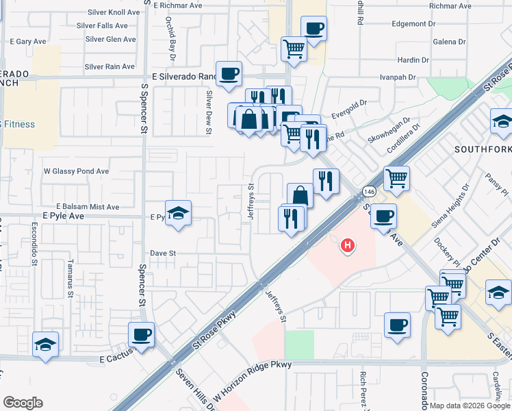 map of restaurants, bars, coffee shops, grocery stores, and more near 2264 Steamers Avenue in Las Vegas