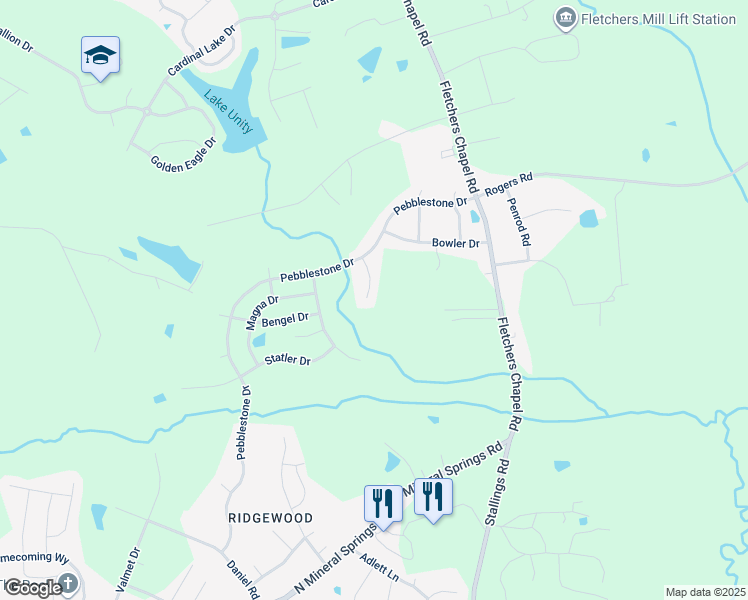 map of restaurants, bars, coffee shops, grocery stores, and more near 21 Redstone Court in Durham