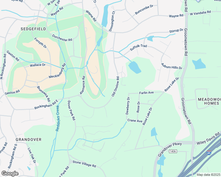 map of restaurants, bars, coffee shops, grocery stores, and more near 3510 Old Onslow Road in Greensboro