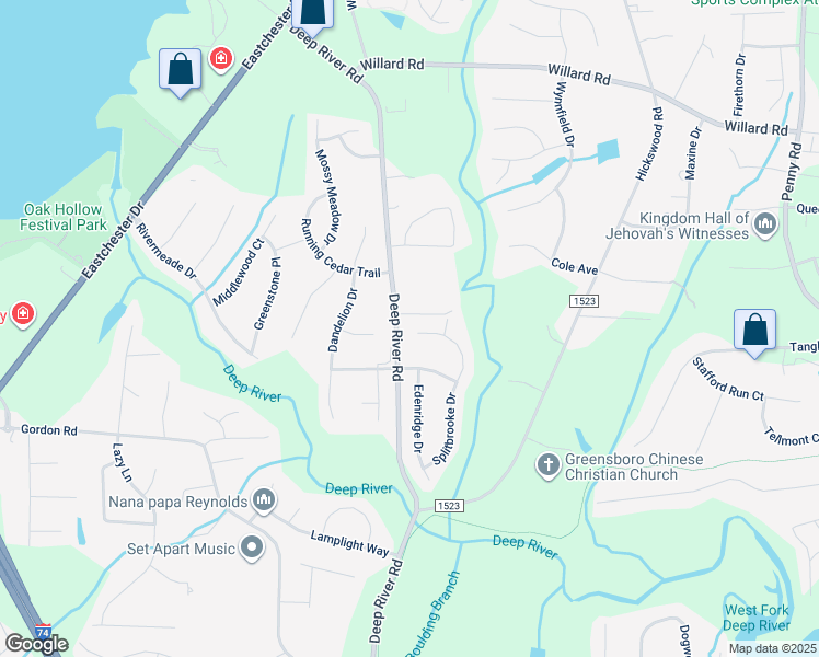 map of restaurants, bars, coffee shops, grocery stores, and more near 2808 Splitbrooke Drive in High Point