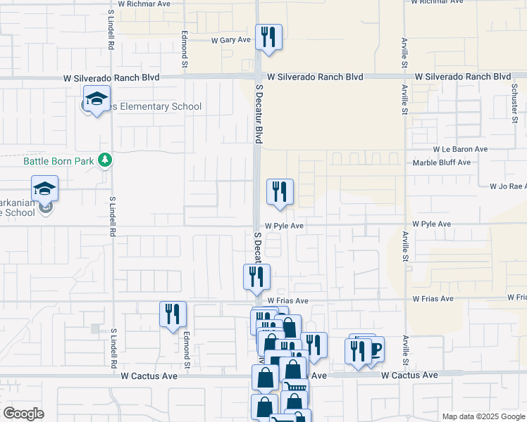 map of restaurants, bars, coffee shops, grocery stores, and more near 10030 South Decatur Boulevard in Las Vegas