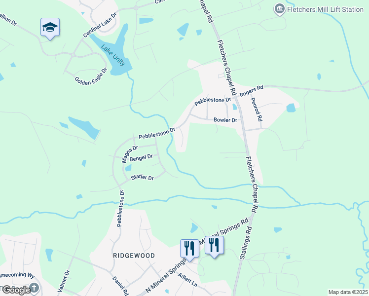 map of restaurants, bars, coffee shops, grocery stores, and more near 21 Redstone Court in Durham