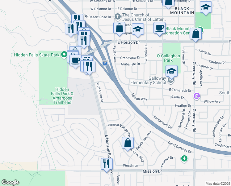 map of restaurants, bars, coffee shops, grocery stores, and more near 736 Yellowtail Way in Henderson