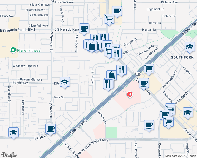 map of restaurants, bars, coffee shops, grocery stores, and more near 2318 Steamers Avenue in Las Vegas