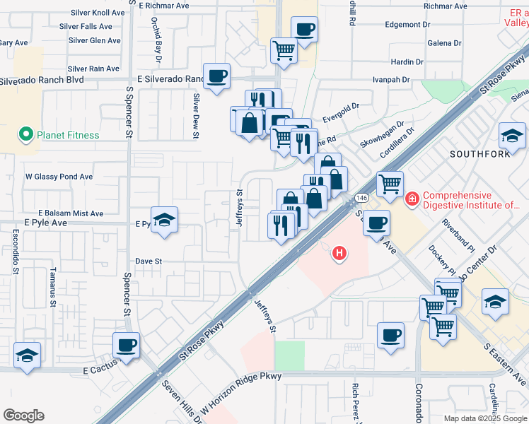 map of restaurants, bars, coffee shops, grocery stores, and more near 10025 Diamond Summit Court in Las Vegas