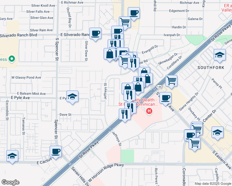 map of restaurants, bars, coffee shops, grocery stores, and more near 10025 Diamond Summit Court in Las Vegas