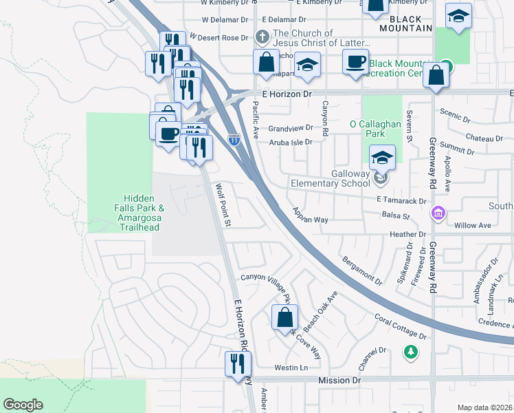 map of restaurants, bars, coffee shops, grocery stores, and more near 736 Yellowtail Way in Henderson