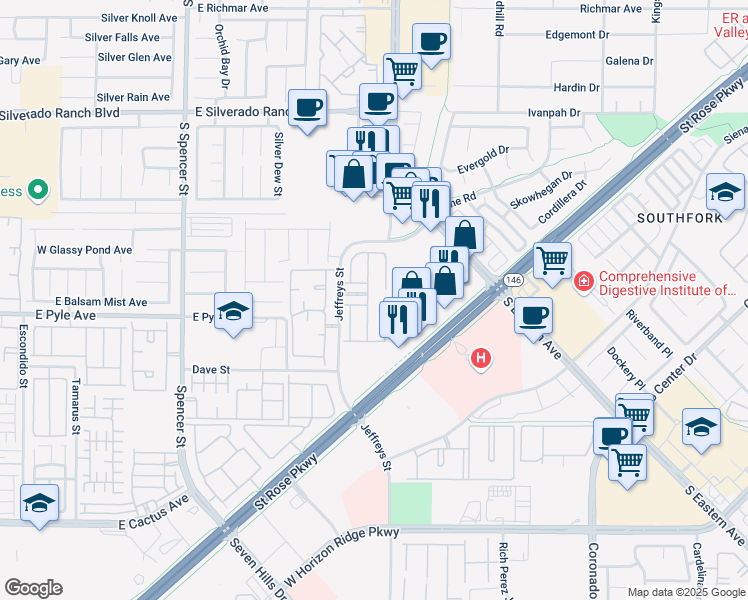 map of restaurants, bars, coffee shops, grocery stores, and more near 10062 Aspen Rose Street in Las Vegas