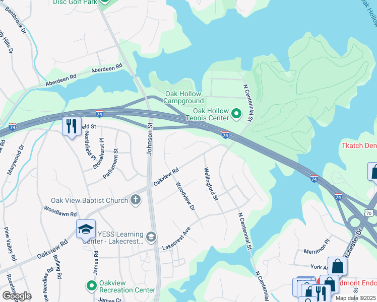 map of restaurants, bars, coffee shops, grocery stores, and more near 1131 Mapleview Court in High Point