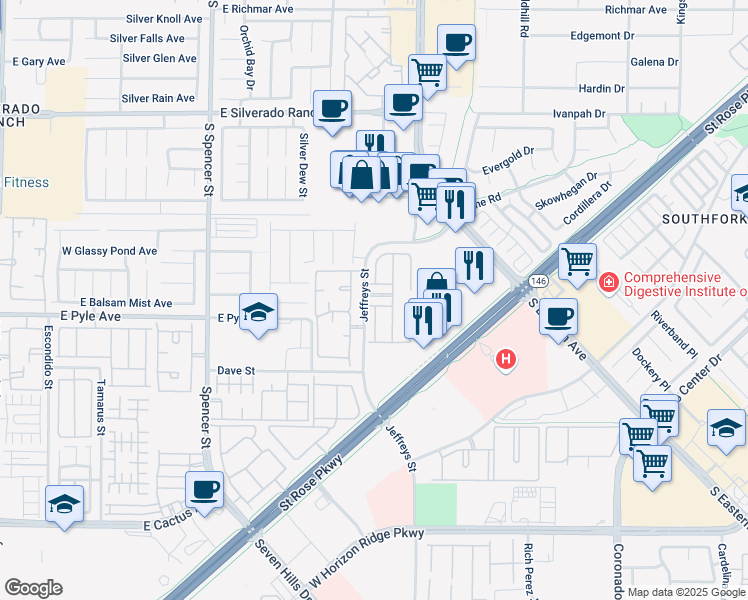 map of restaurants, bars, coffee shops, grocery stores, and more near 2264 Steamers Avenue in Las Vegas