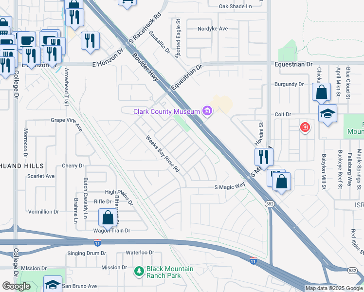 map of restaurants, bars, coffee shops, grocery stores, and more near 1011 Pecos River Avenue in Henderson