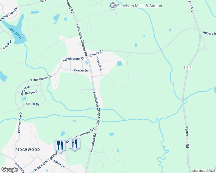 map of restaurants, bars, coffee shops, grocery stores, and more near 4104 Fiesta Road in Durham