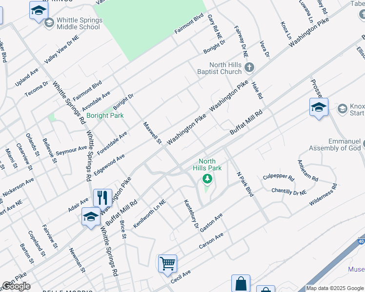 map of restaurants, bars, coffee shops, grocery stores, and more near 3080 Washington Pike in Knoxville