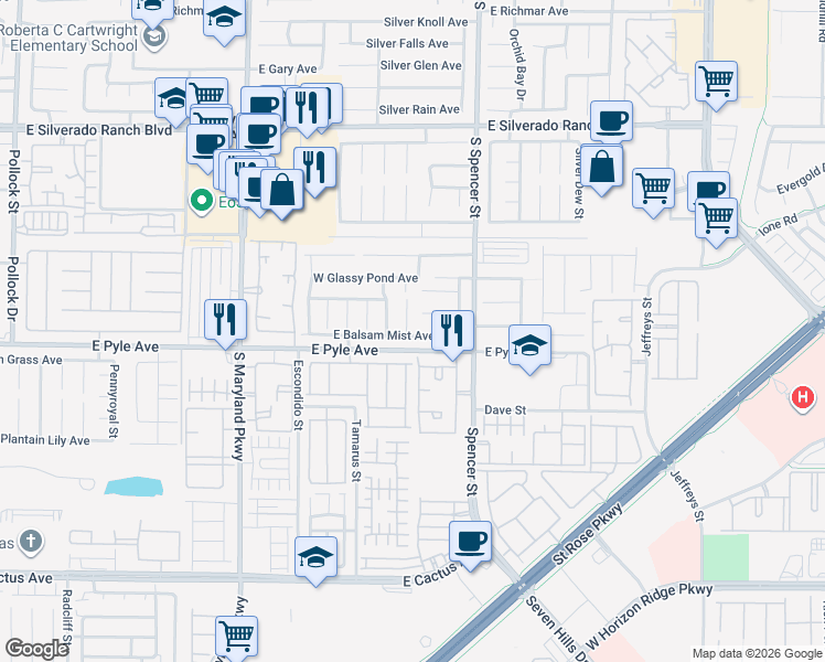 map of restaurants, bars, coffee shops, grocery stores, and more near 10048 North Dragonfly Wing Street in Las Vegas
