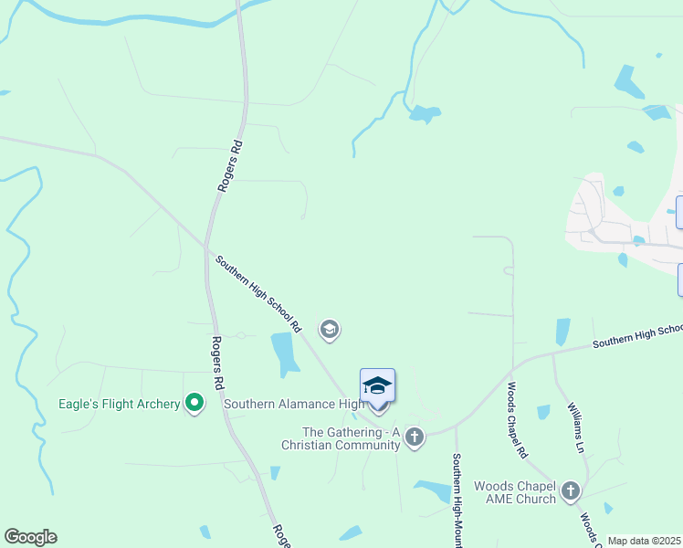 map of restaurants, bars, coffee shops, grocery stores, and more near 631 Southern High School Road in Graham