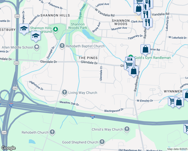 map of restaurants, bars, coffee shops, grocery stores, and more near 808 Banner Oak Court in Greensboro