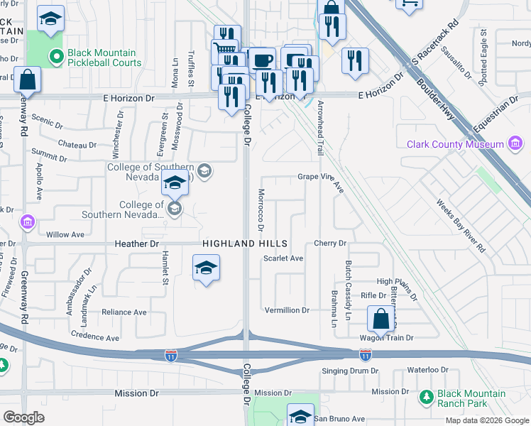 map of restaurants, bars, coffee shops, grocery stores, and more near 777 Fountain Hills Avenue in Henderson
