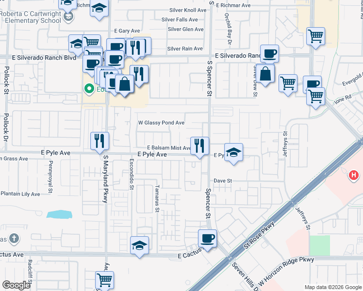map of restaurants, bars, coffee shops, grocery stores, and more near 10048 North Dragonfly Wing Street in Las Vegas