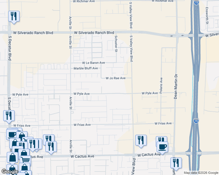 map of restaurants, bars, coffee shops, grocery stores, and more near 3995 West Jo Rae Avenue in Las Vegas