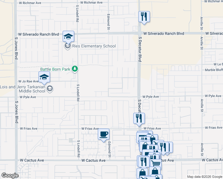 map of restaurants, bars, coffee shops, grocery stores, and more near 5261 Plymouth Bay Court in Las Vegas
