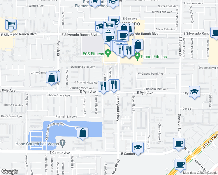 map of restaurants, bars, coffee shops, grocery stores, and more near 10073 Fragile Fields Street in Las Vegas