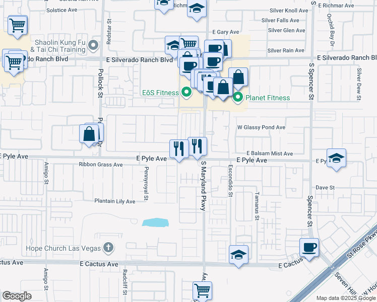 map of restaurants, bars, coffee shops, grocery stores, and more near 10073 Fragile Fields Street in Las Vegas