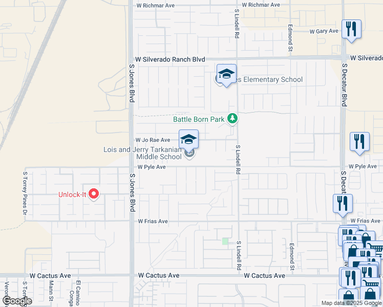 map of restaurants, bars, coffee shops, grocery stores, and more near 5800 West Pyle Avenue in Las Vegas
