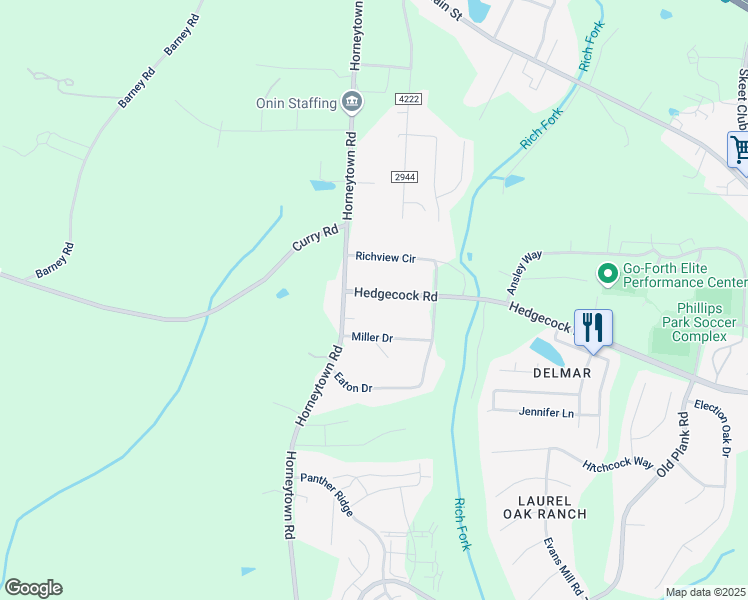 map of restaurants, bars, coffee shops, grocery stores, and more near 1225 Hedgecock Road in High Point