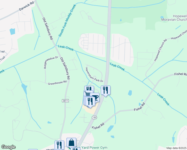 map of restaurants, bars, coffee shops, grocery stores, and more near 3090 Haversham Park Circle in Winston-Salem
