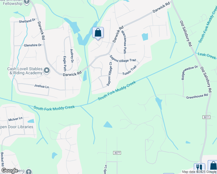 map of restaurants, bars, coffee shops, grocery stores, and more near 2148 Saponi Village Court in Winston-Salem