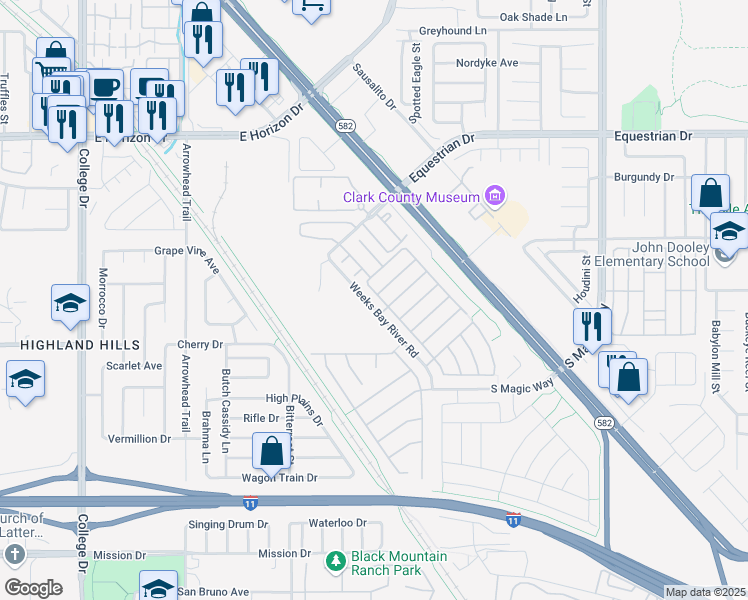 map of restaurants, bars, coffee shops, grocery stores, and more near 567 Pinetop Lake Street in Henderson