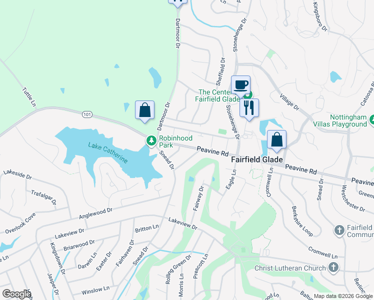 map of restaurants, bars, coffee shops, grocery stores, and more near 3400 Peavine Road in Crossville