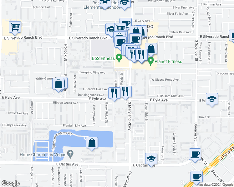 map of restaurants, bars, coffee shops, grocery stores, and more near 10069 Delicate Dew Street in Las Vegas