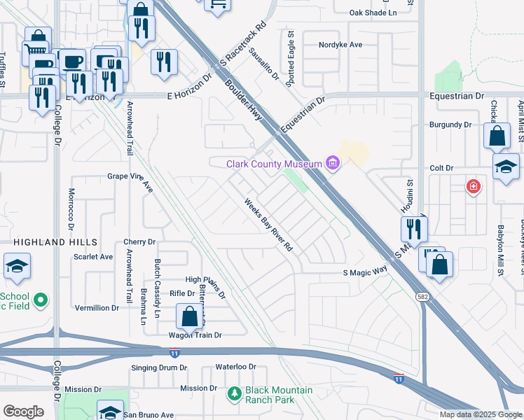 map of restaurants, bars, coffee shops, grocery stores, and more near 551 Pinetop Lake Street in Henderson