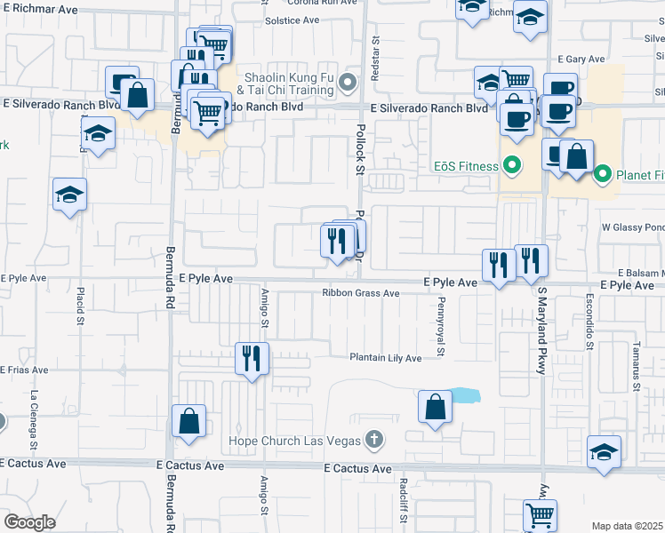 map of restaurants, bars, coffee shops, grocery stores, and more near 721 Peach Coral Street in Las Vegas