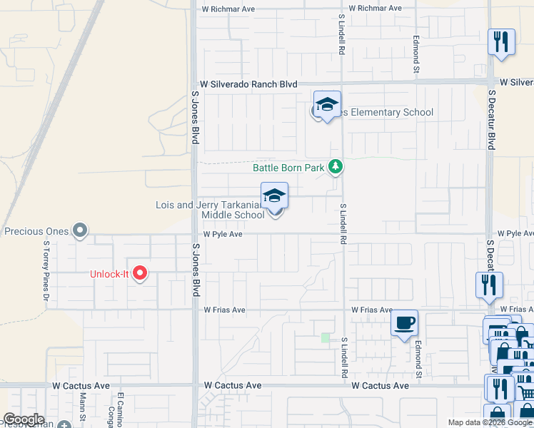 map of restaurants, bars, coffee shops, grocery stores, and more near 5805 Ancient Peaks Avenue in Las Vegas
