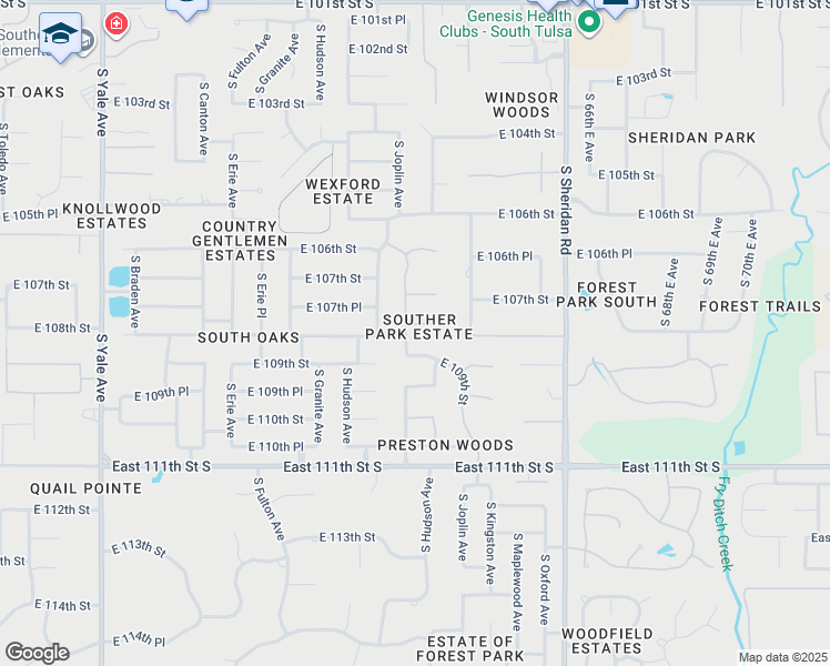 map of restaurants, bars, coffee shops, grocery stores, and more near 5907 East 108th Street South in Tulsa